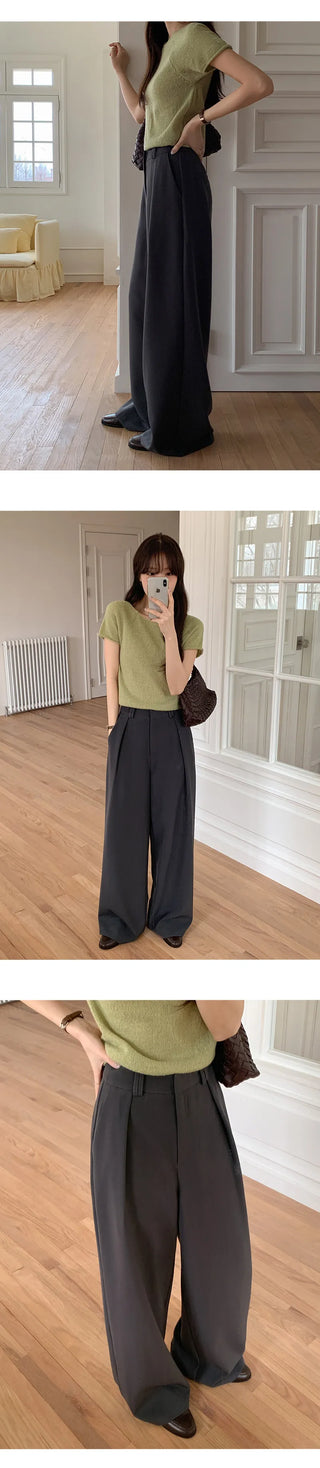 Ladaine Pintuck Back Elastic Wide Slacks