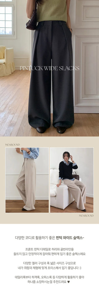 Ladaine Pintuck Back Elastic Wide Slacks