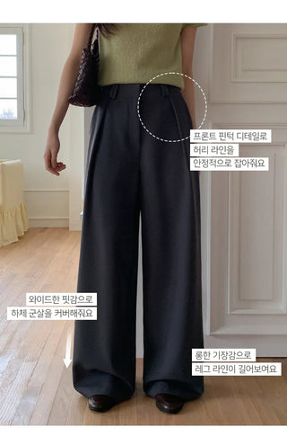 Ladaine Pintuck Back Elastic Wide Slacks