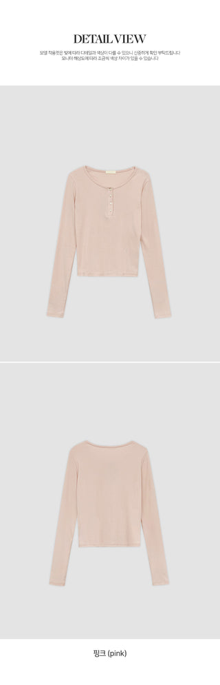 Niad Ribbed Round Henley Neck Long Sleeve T Shirt