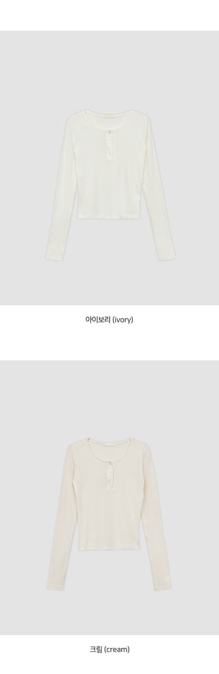 Niad Ribbed Round Henley Neck Long Sleeve T Shirt