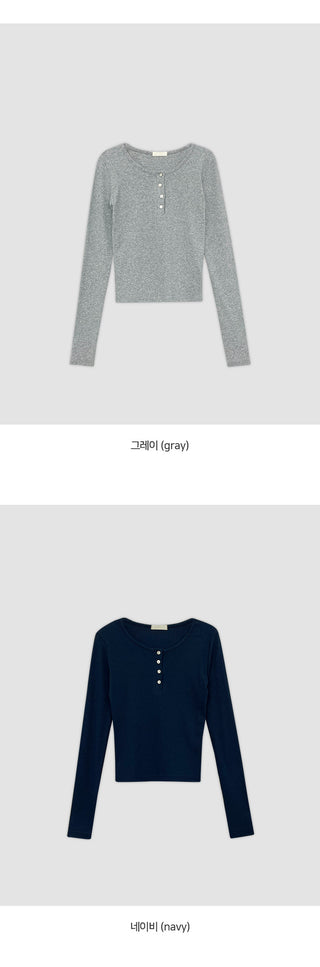 Niad Ribbed Round Henley Neck Long Sleeve T Shirt