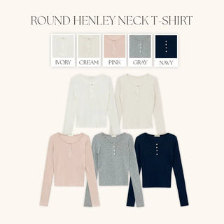 Niad Ribbed Round Henley Neck Long Sleeve T Shirt