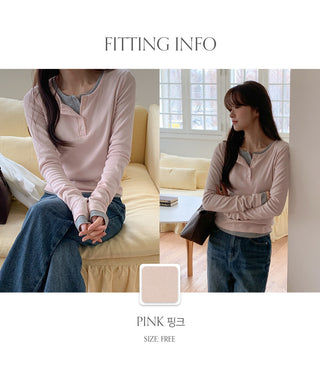 Niad Ribbed Round Henley Neck Long Sleeve T Shirt