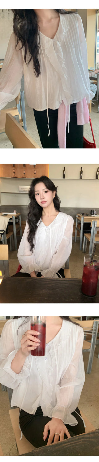 Lorena Frill Collar Shirred Blouse