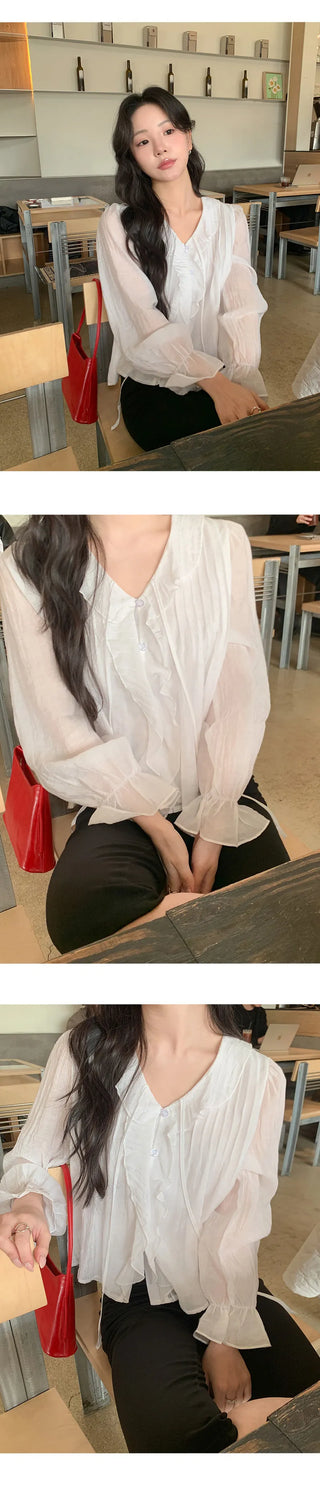 Lorena Frill Collar Shirred Blouse