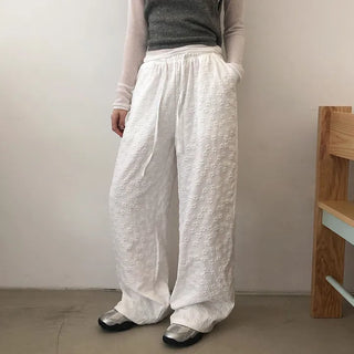 Setsua Flower Embossed Elastic Waist Wide Pants
