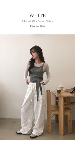 Setsua Flower Embossed Elastic Waist Wide Pants