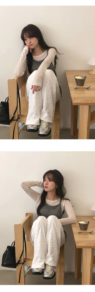Setsua Flower Embossed Elastic Waist Wide Pants
