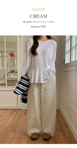 Setsua Flower Embossed Elastic Waist Wide Pants