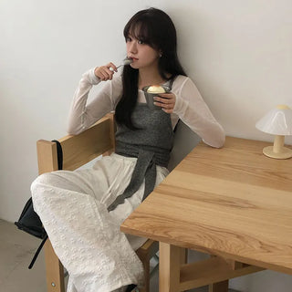 Setsua Flower Embossed Elastic Waist Wide Pants