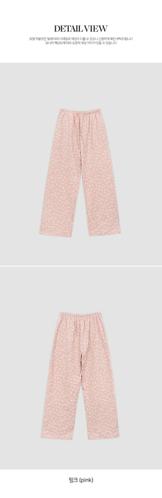 Setsua Flower Embossed Elastic Waist Wide Pants