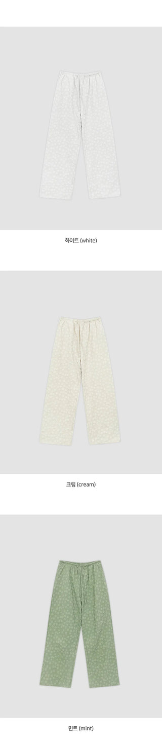 Setsua Flower Embossed Elastic Waist Wide Pants
