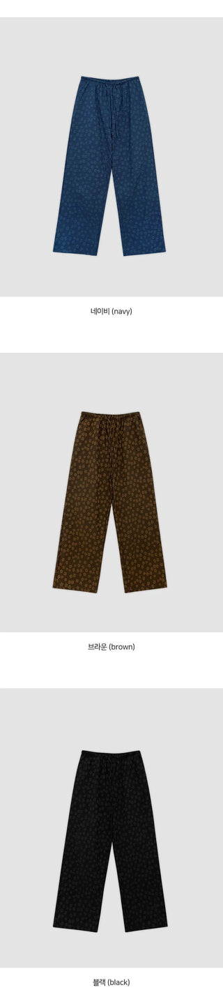 Setsua Flower Embossed Elastic Waist Wide Pants