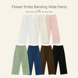 Setsua Flower Embossed Elastic Waist Wide Pants