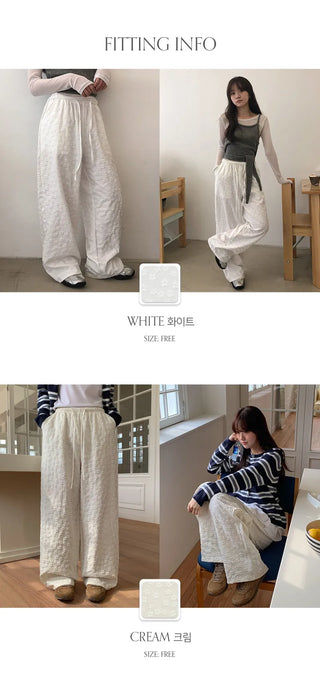 Setsua Flower Embossed Elastic Waist Wide Pants