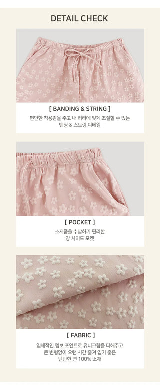 Setsua Flower Embossed Elastic Waist Wide Pants