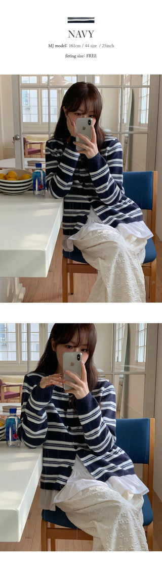 Cotir Striped Round Long Sleeve Cardigan