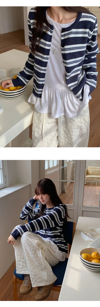 Cotir Striped Round Long Sleeve Cardigan
