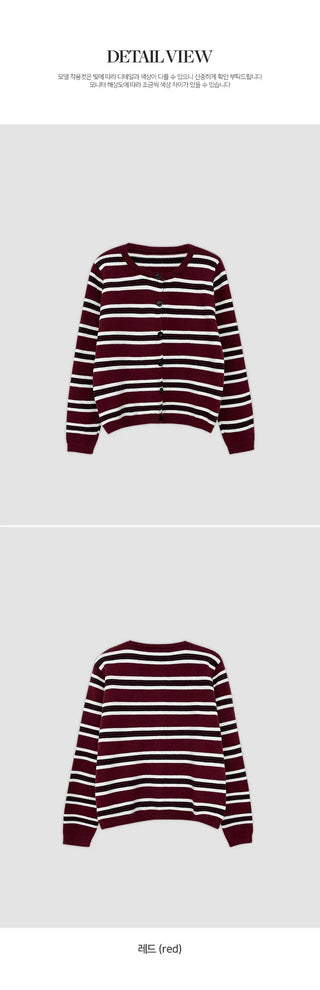 Cotir Striped Round Long Sleeve Cardigan