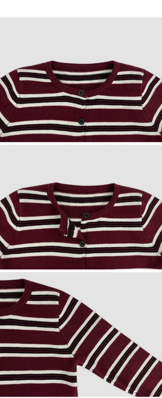 Cotir Striped Round Long Sleeve Cardigan
