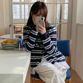Cotir Striped Round Long Sleeve Cardigan