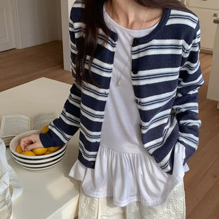Cotir Striped Round Long Sleeve Cardigan
