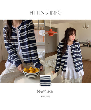 Cotir Striped Round Long Sleeve Cardigan