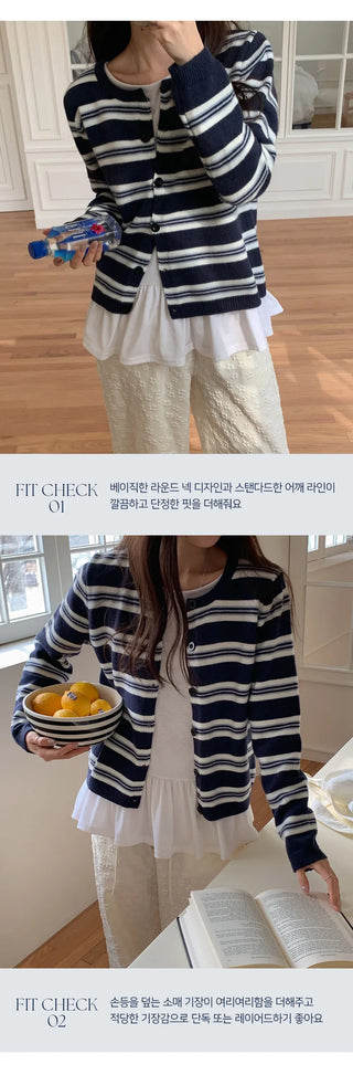 Cotir Striped Round Long Sleeve Cardigan