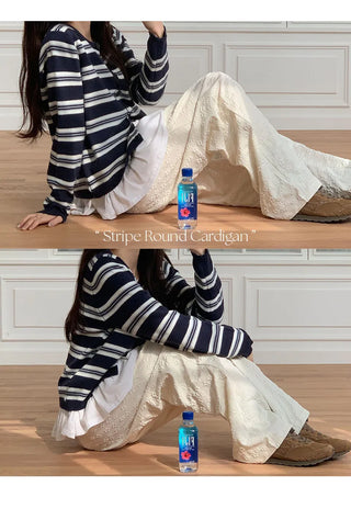 Cotir Striped Round Long Sleeve Cardigan