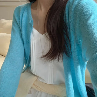 Hagren Wool Mohair Round Neck Long Sleeve Knit Cardigan