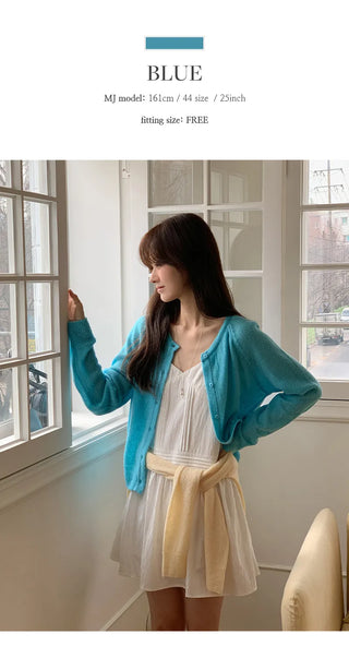 Hagren Wool Mohair Round Neck Long Sleeve Knit Cardigan