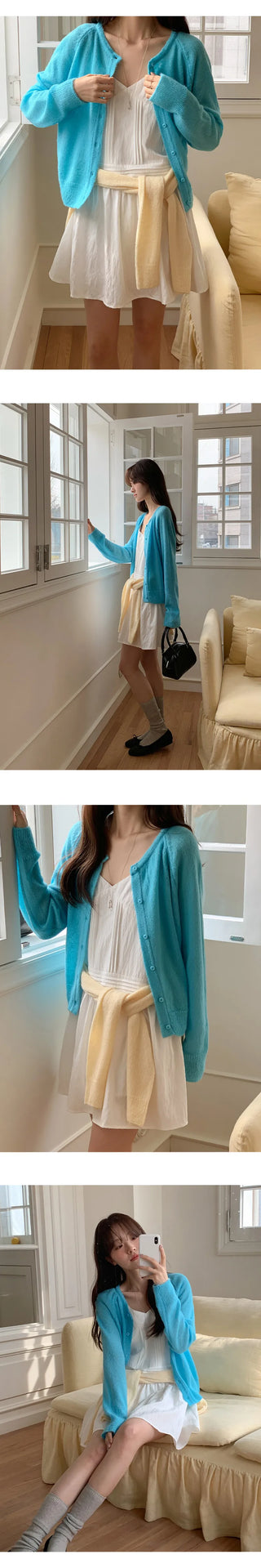 Hagren Wool Mohair Round Neck Long Sleeve Knit Cardigan