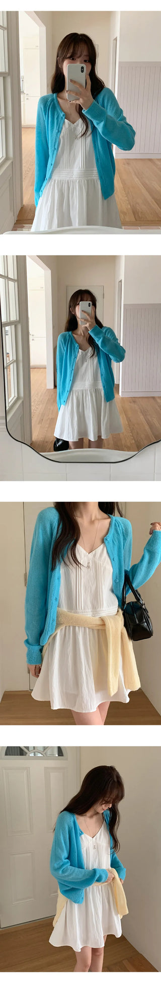 Hagren Wool Mohair Round Neck Long Sleeve Knit Cardigan