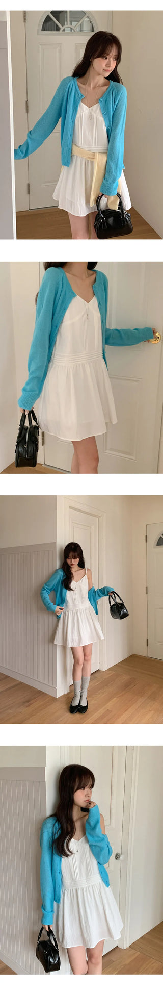 Hagren Wool Mohair Round Neck Long Sleeve Knit Cardigan