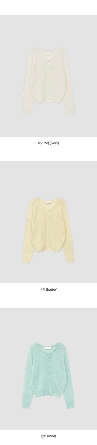 Hagren Wool Mohair Round Neck Long Sleeve Knit Cardigan