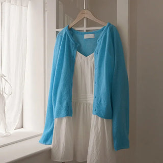 Hagren Wool Mohair Round Neck Long Sleeve Knit Cardigan