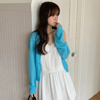Hagren Wool Mohair Round Neck Long Sleeve Knit Cardigan