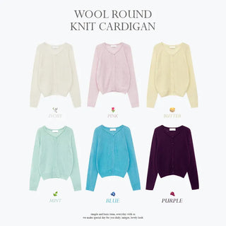 Hagren Wool Mohair Round Neck Long Sleeve Knit Cardigan