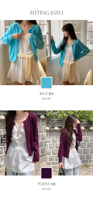 Hagren Wool Mohair Round Neck Long Sleeve Knit Cardigan