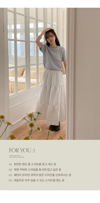 Valens Check Elastic Tiered Long Skirt