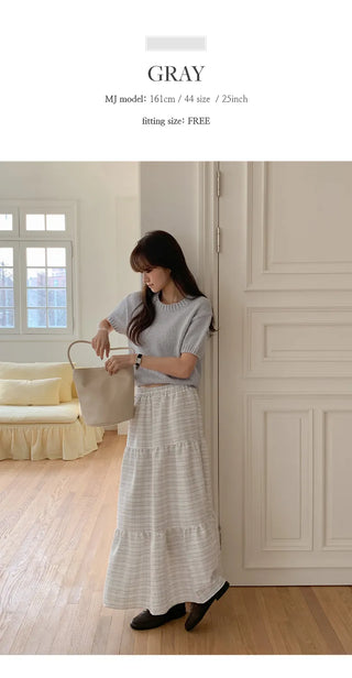 Valens Check Elastic Tiered Long Skirt