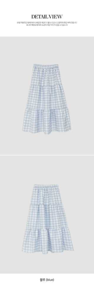 Valens Check Elastic Tiered Long Skirt