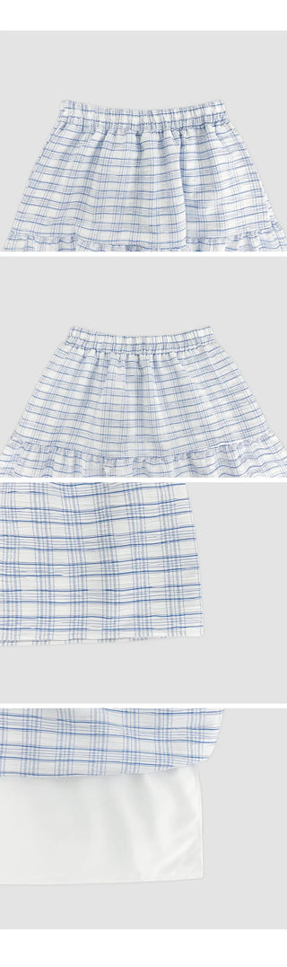 Valens Check Elastic Tiered Long Skirt