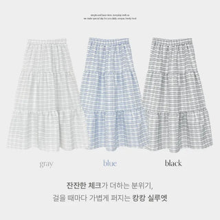 Valens Check Elastic Tiered Long Skirt