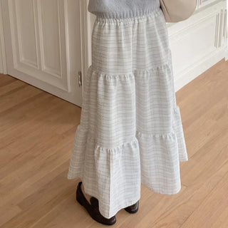 Valens Check Elastic Tiered Long Skirt