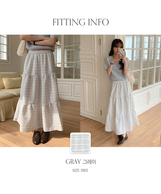 Valens Check Elastic Tiered Long Skirt