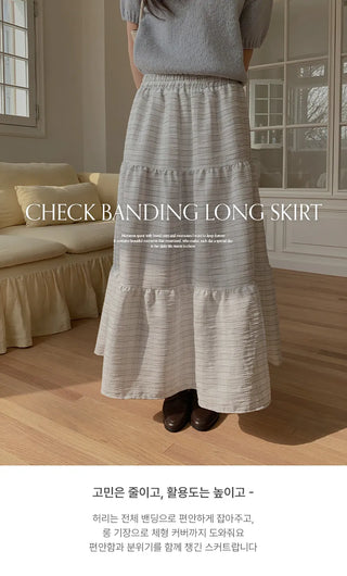 Valens Check Elastic Tiered Long Skirt