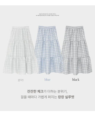 Valens Check Elastic Tiered Long Skirt