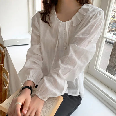 Hetren Frill Collar Neck Button Ribbon String Blouse